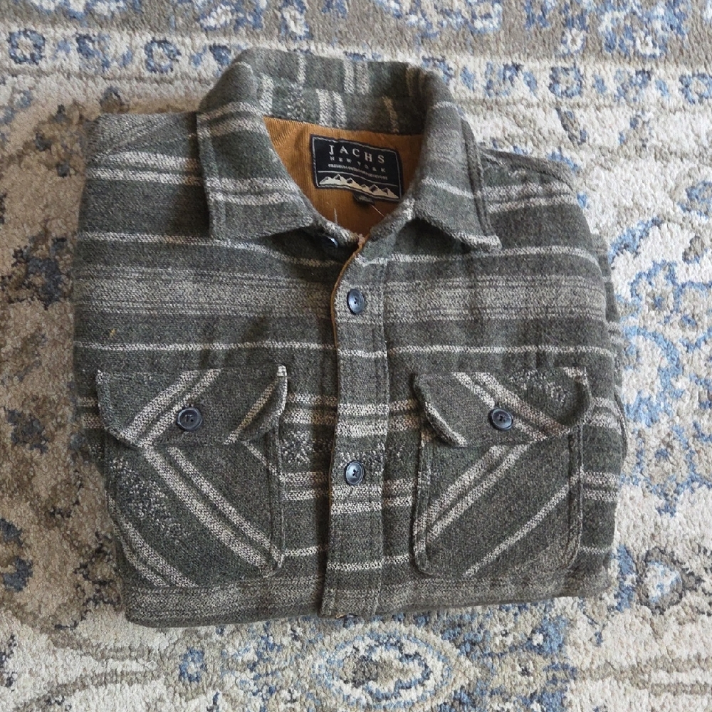 Jachs Olive and Charcoal Striped Shirt Jacket